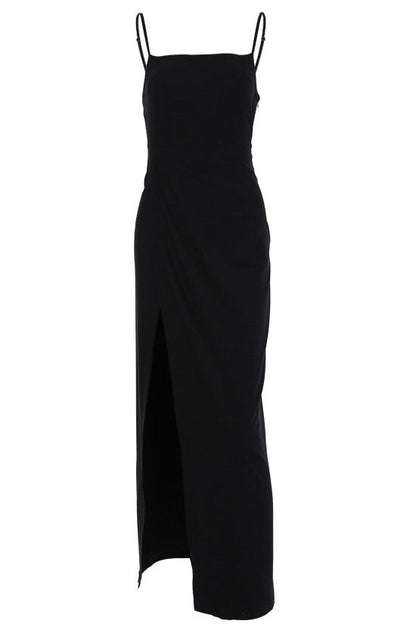 Chic Square Neck High Slit Bodycon Sleeveless Formal Maxi Dress - Black
