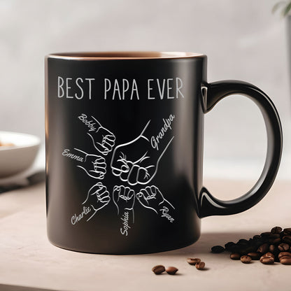 Best Dad Papa Grandpa Fist Bump Outline Metal Personalized Mug, Unique Father's Day Gift for Dad for Husband