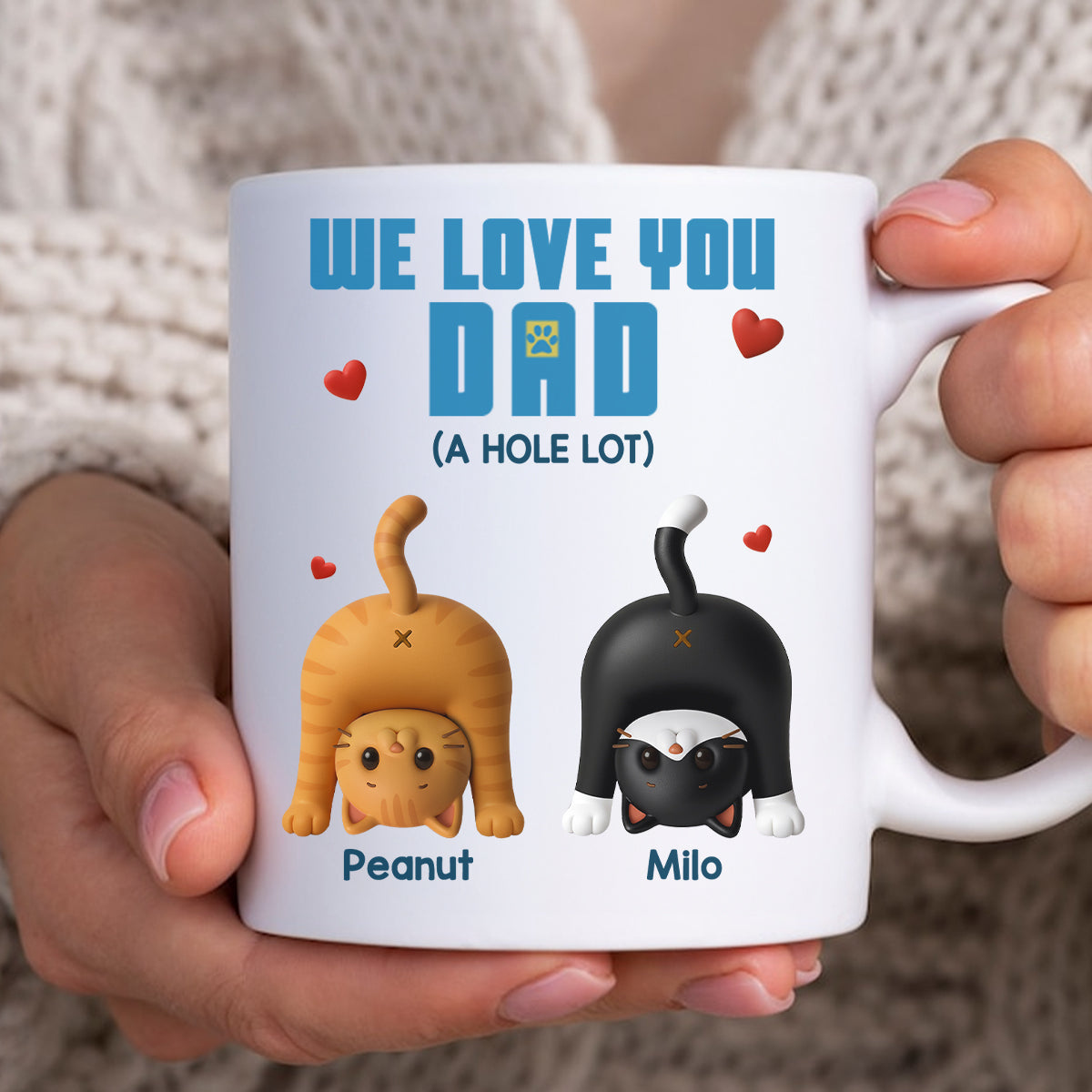 Cat Dad We Love You A Hole Lot Personalized Mug, Funny Father's Day gift for Cat Dads