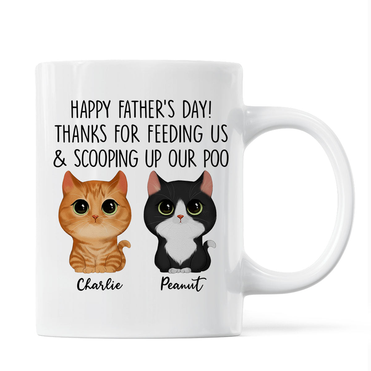Happy Father's Day Thanks For Feeding Me And Scooping Up My Poo Watercolor Cute Cats Personalized Mug