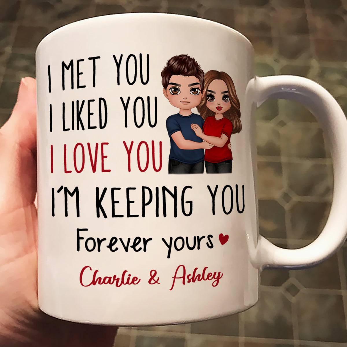Doll Couple Standing Embracing I Met You I Love You Valentine's Anniversary Gift For Him For Her Personalized Mug