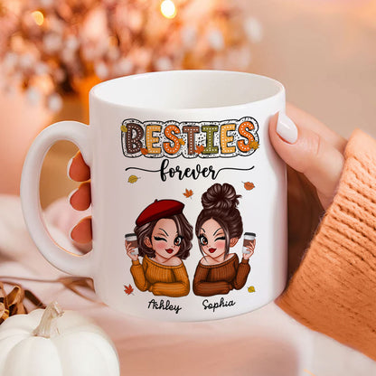 Pretty Besties Sisters Fall Season Pattern Personalized Mug