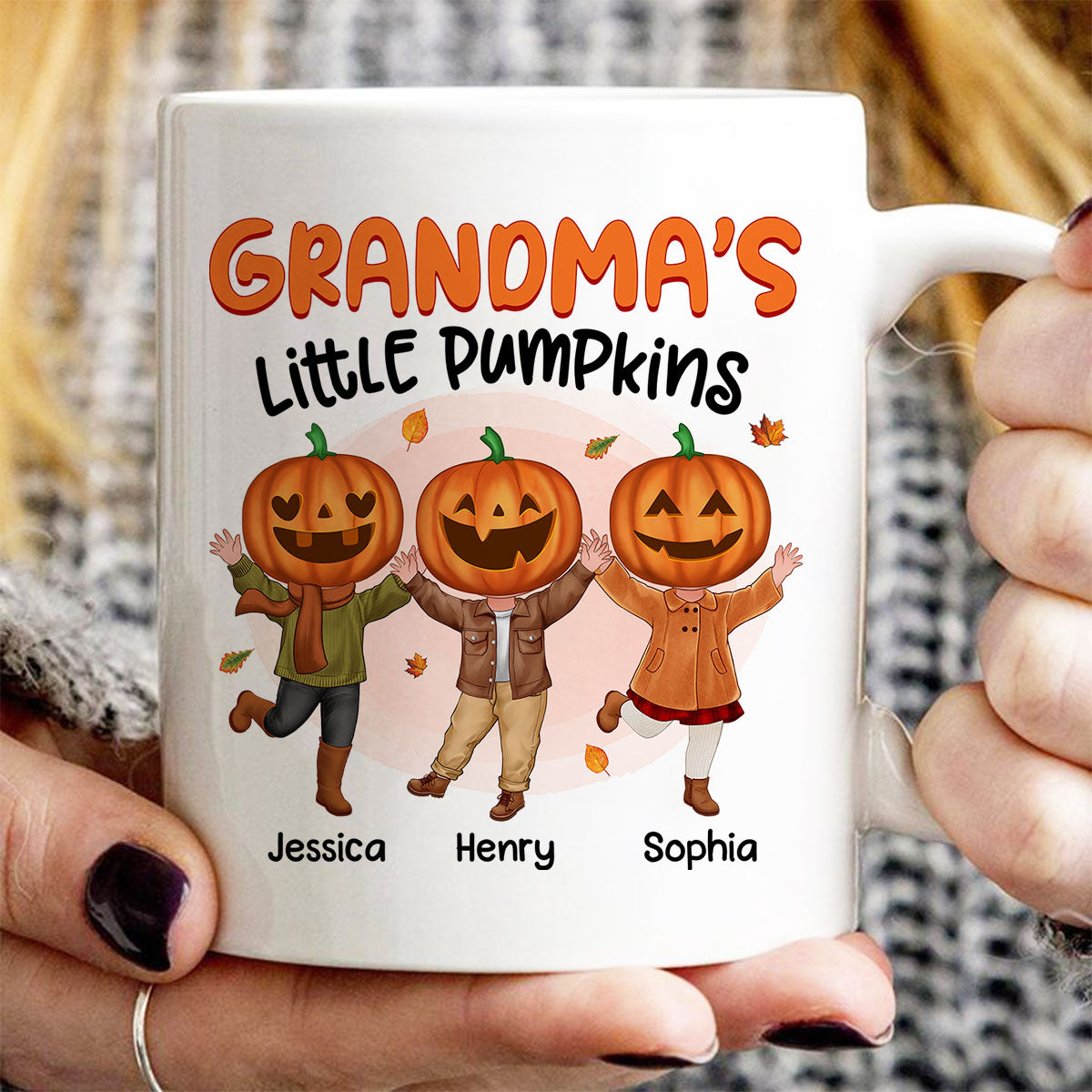 Grandma's Little Pumpkins Happy Kids With Pumpkin Head Personalized Fall Season Mug