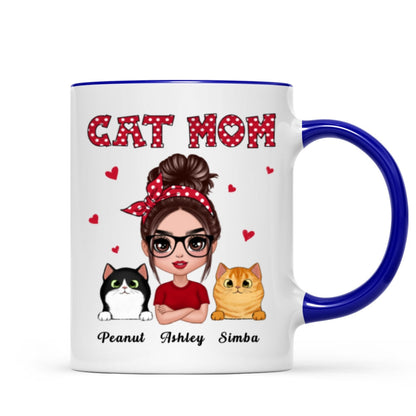 Polka Dot Pattern Doll Cat Mom Personalized Mug