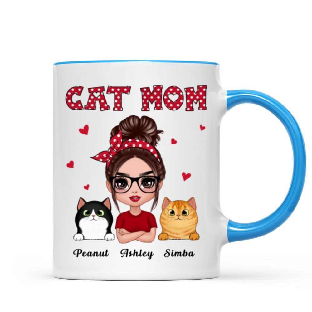 Polka Dot Pattern Doll Cat Mom Personalized Mug