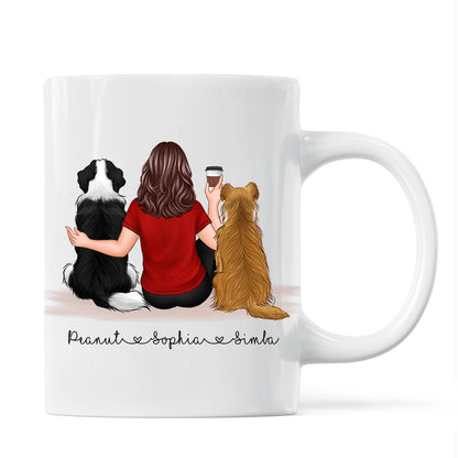 Pet Owner Portrait, Custom Dog Mom Cup Back View Woman & Dogs Personalized Mug Mother's Day Gift For Her