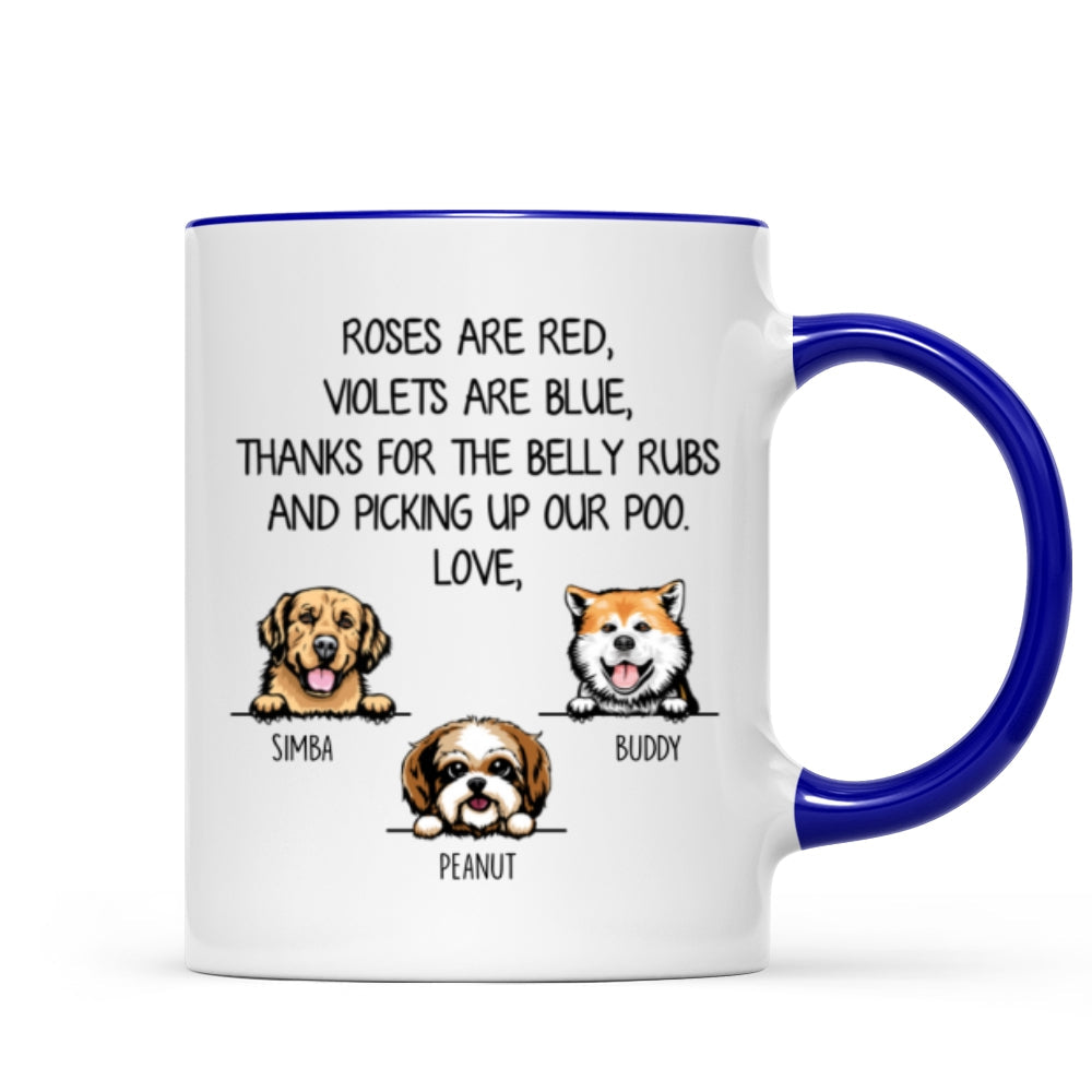 Thanks For Belly Rubs And Picking Up Poo Peeking Dog Personalized Mug - Gift For Dog Mom - Gift For Dog Dad