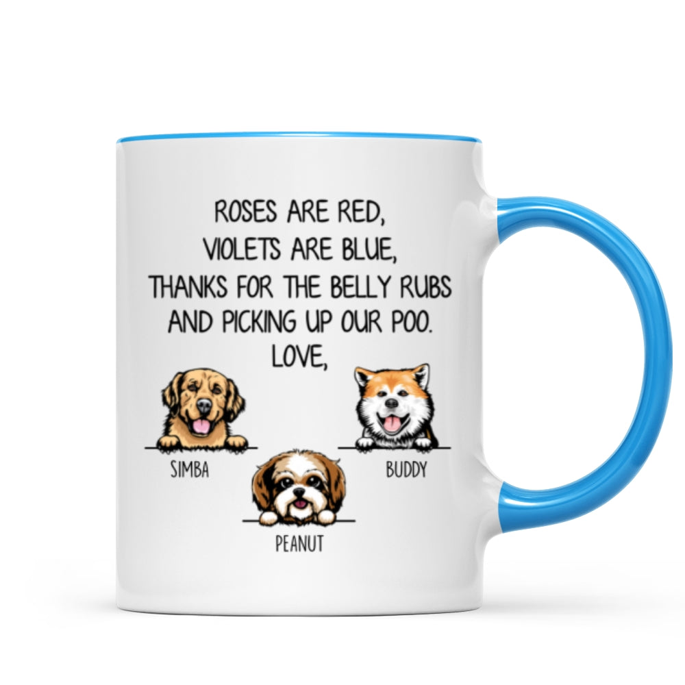 Thanks For Belly Rubs And Picking Up Poo Peeking Dog Personalized Mug - Gift For Dog Mom - Gift For Dog Dad