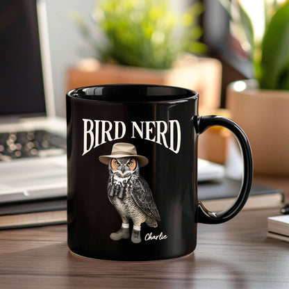 Bird Nerd Funny Bird Watcher, Bird Twitcher Gift for Bird Lover Personalized Black Mug
