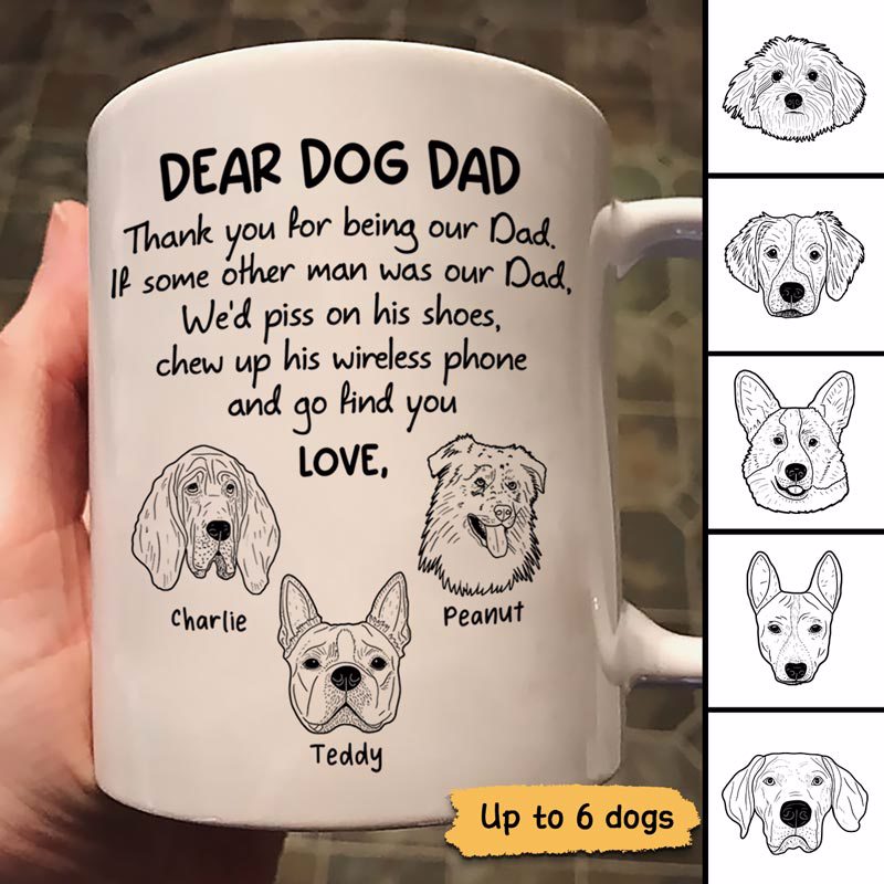 Dear Dog Dad Dog Head Outline Father's Day Gift Personalized Mug