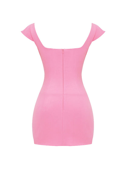 Square Neck Cap Sleeves Mini Short Dress
