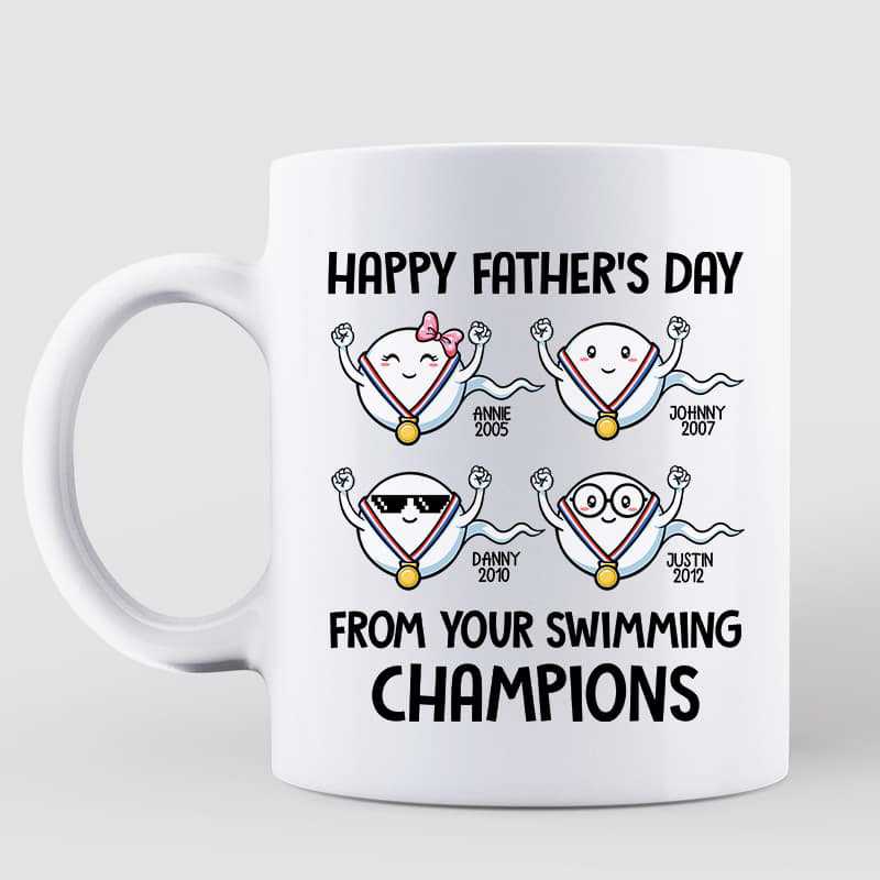 Happy Father's Day Gift From Swimming Champions Little Cute Kids Personalized Mug