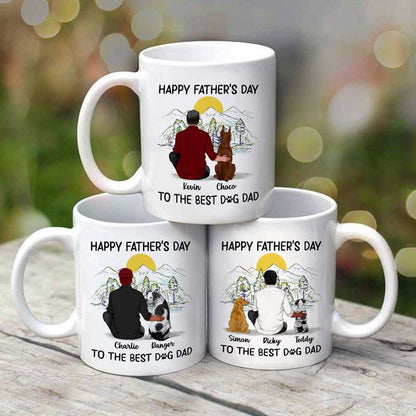 Happy Father's Day Dog Dad Sketch Background Personalized Mug