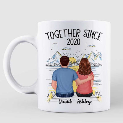 Back View Couple Sketch Bridge Landscape Personalized Mug