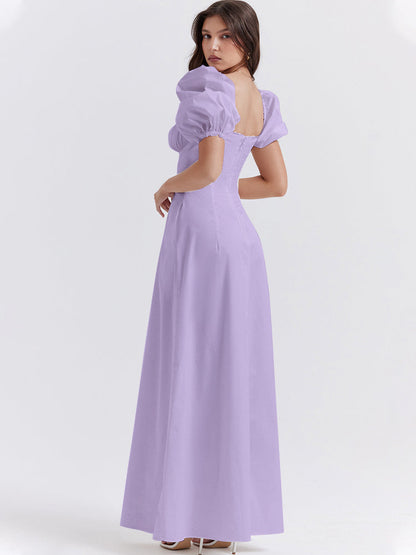 Lavender Square Neckline Puff Sleeves Maxi Dress