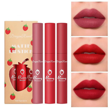 Border 3 Strawberry Velvet Mist Matte Lip Glaze Lipstick Set Soft, Matte Finish, Vibrant Color