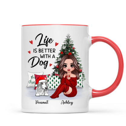 Doll Dog Mom Sitting Beside Christmas Tree Personalized Mug