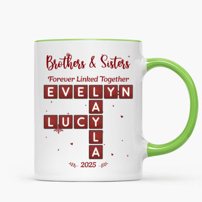 Festive Christmas Brothers Sisters Crossword Puzzle Art - Personalized Mug - Christmas Gift For Siblings, Brothers, Sisters