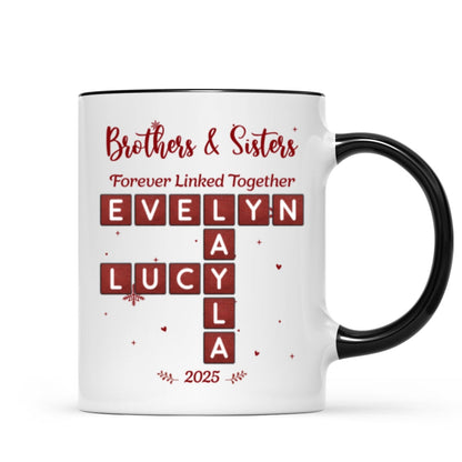 Festive Christmas Brothers Sisters Crossword Puzzle Art - Personalized Mug - Christmas Gift For Siblings, Brothers, Sisters