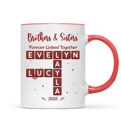 Festive Christmas Brothers Sisters Crossword Puzzle Art - Personalized Mug - Christmas Gift For Siblings, Brothers, Sisters
