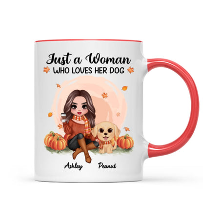 Fall Season Doll Woman And Watercolor Cute Dogs In Pumpkin Patch Personalized Mug