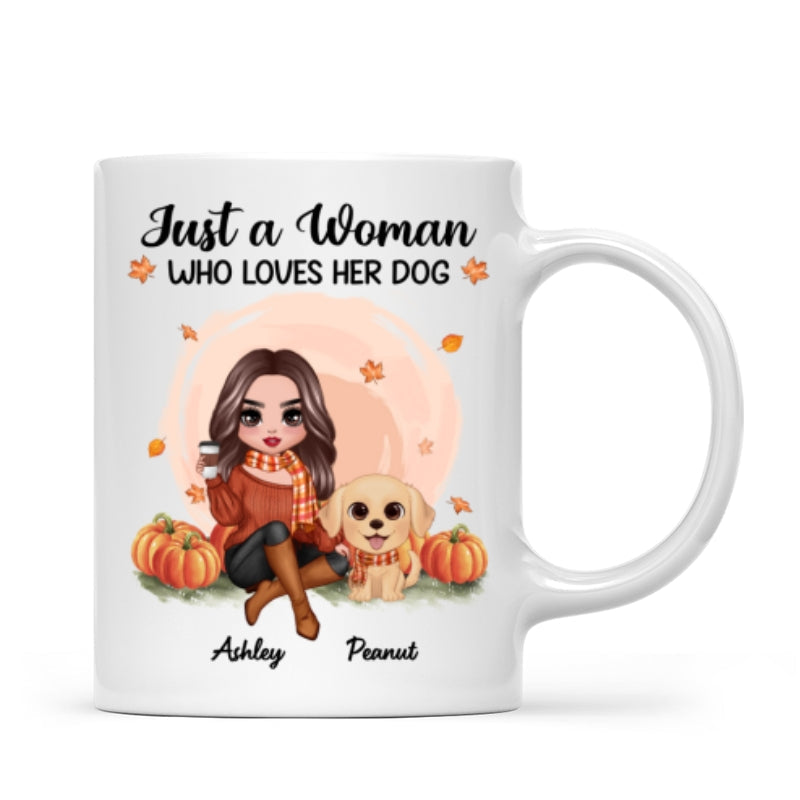Fall Season Doll Woman And Watercolor Cute Dogs In Pumpkin Patch Personalized Mug