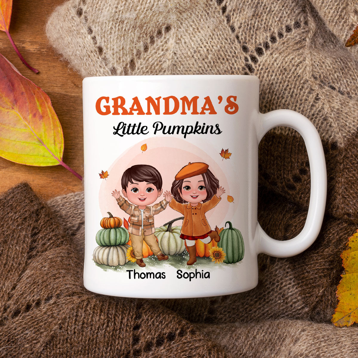 Happy Doll Kids Grandma Mom Fall Season Personalized Mug