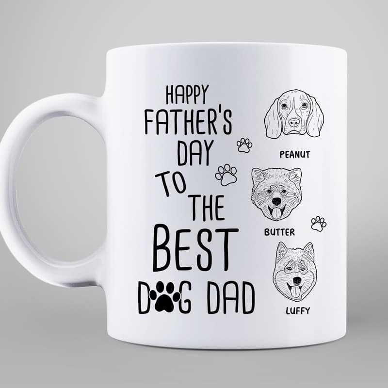 Happy Father's Day Dog Dad Dog Head Outline Personalized Mug