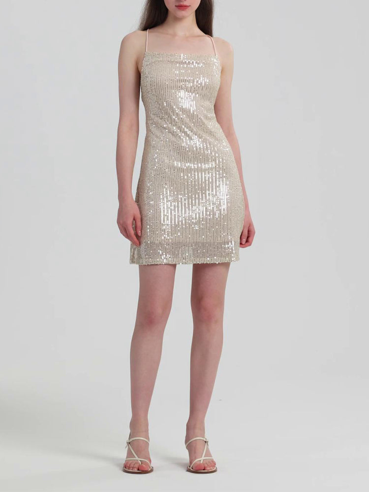 Sequin Lace-up Back Bodycon Mini Dress