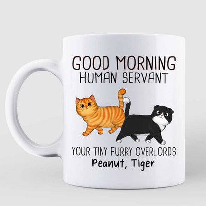 Walking Fluffy Cats Good Morning Cat Human Servant Personalized Mug (11oz)