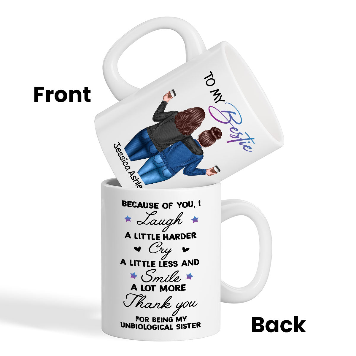 Back View Besties To My Bestie Personalized Mug, Christmas Gift For Best Friends, BFF