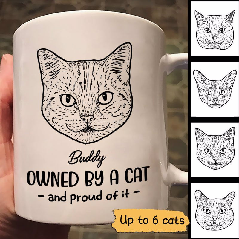 Owned By Cats & Proud Cat Head Outline Personalized Mug