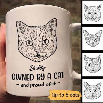 Owned By Cats & Proud Cat Head Outline Personalized Mug