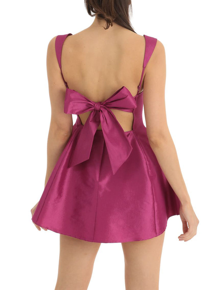 Open Back Strap Ties Mini Flare Dress