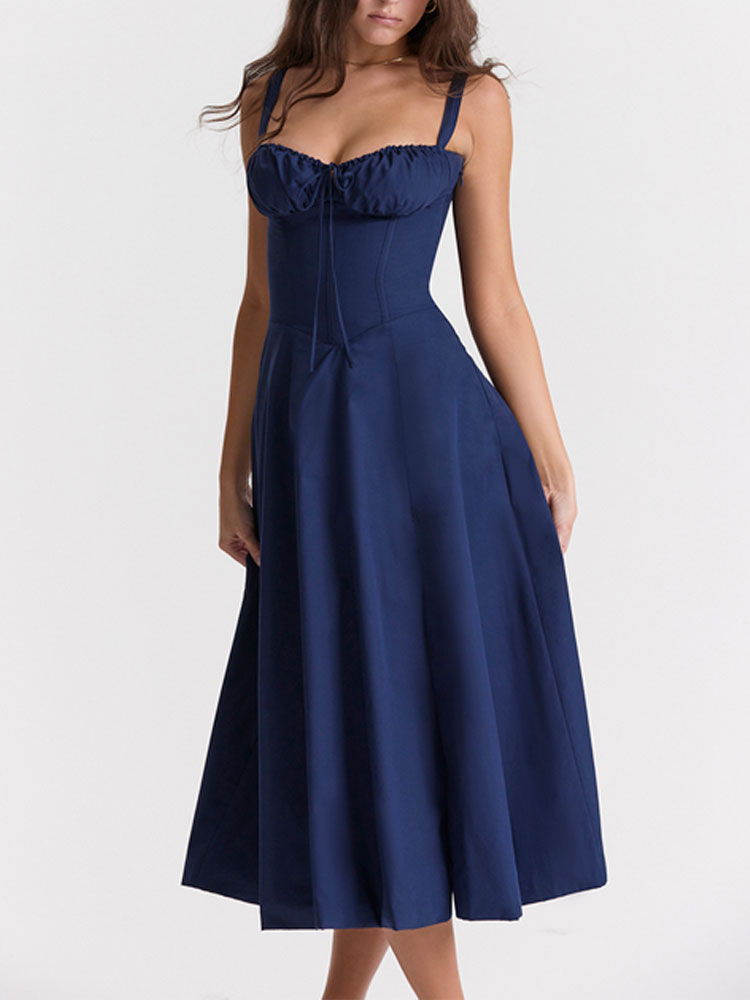 High Waist Back Lace Up Side Slit Midi Dress