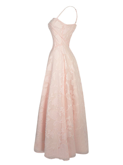 Elegant Thin Straps Floral Lace Maxi Dress