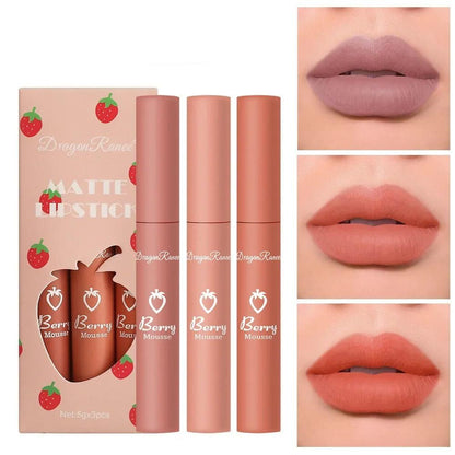 Border 3 Strawberry Velvet Mist Matte Lip Glaze Lipstick Set Soft, Matte Finish, Vibrant Color