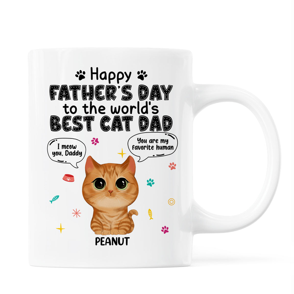 Watercolor Cute Cats Happy Father's Day Cat Dad Personalized Mug