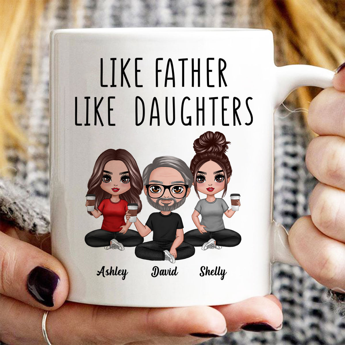 Like Father Like Daughter Son Doll Dad And Daughters Sons Sitting Father's Day Gift Personalized Mug