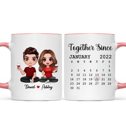 Doll Couple Sitting Anniversary Date Calendar Personalized Mug - Gift For Couple - Gift For Him - Gift For Her