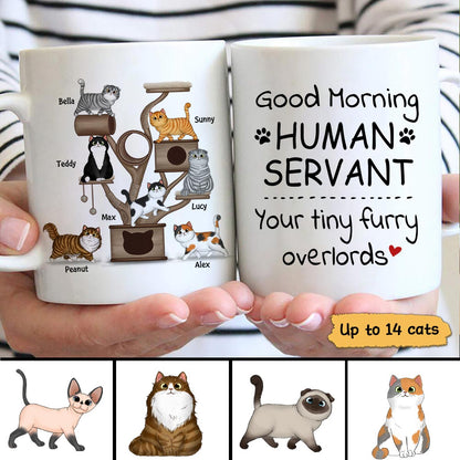 Good Morning Human Servant Fluffy Cat Tower Personalized Mug