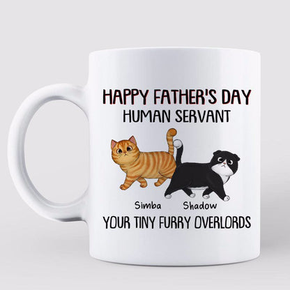 Walking Fluffy Cats Happy Father's Day Cat Human Servant Gift For Cat Dad Personalized Mug