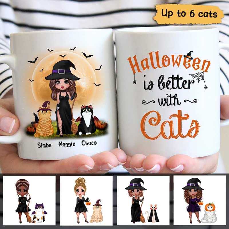 Doll Witch Halloween Better With Cats Personalized Mug