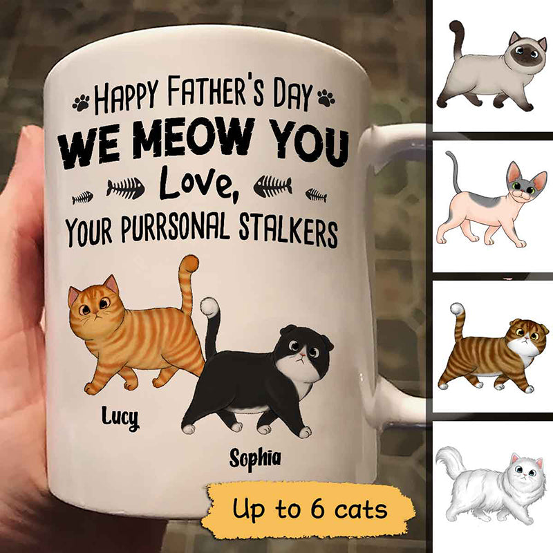 Walking Fluffy Cats Purrsonal Stakers Happy Father's Day Cat Dad Personalized Mug