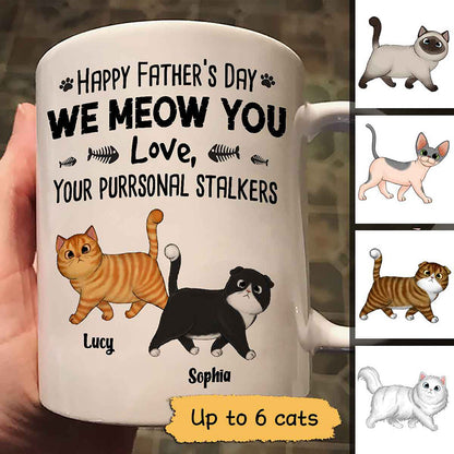 Walking Fluffy Cats Purrsonal Stakers Happy Father's Day Cat Dad Personalized Mug