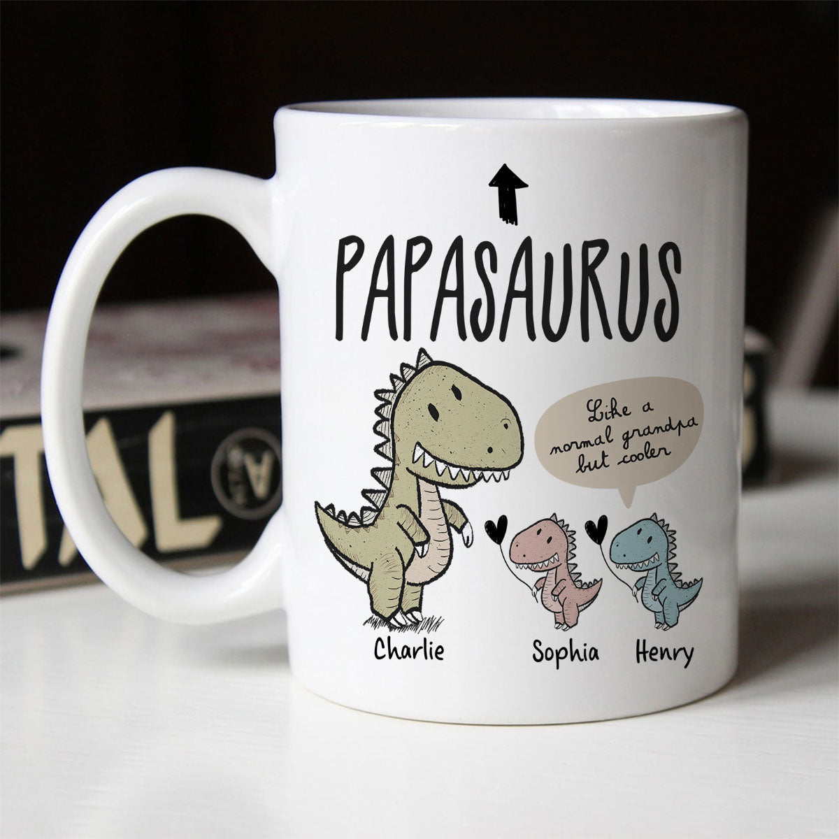 Papasaurus And Kids Cute Style Personalized Mug, Father's Day Gift for Grandpa