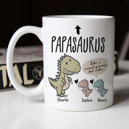 Papasaurus And Kids Cute Style Personalized Mug, Father's Day Gift for Grandpa