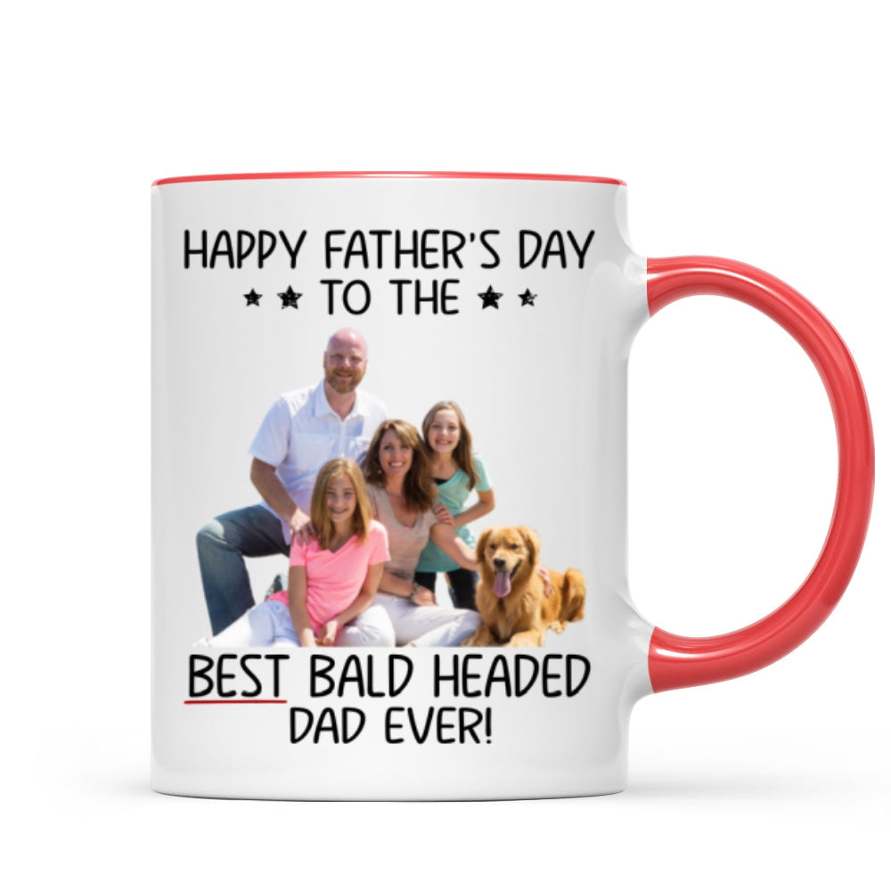 Behind Spoiled Daughter Is Bald Headed Father Photo Inserted Funny Father's Day Gift For Dad Personalized Mug
