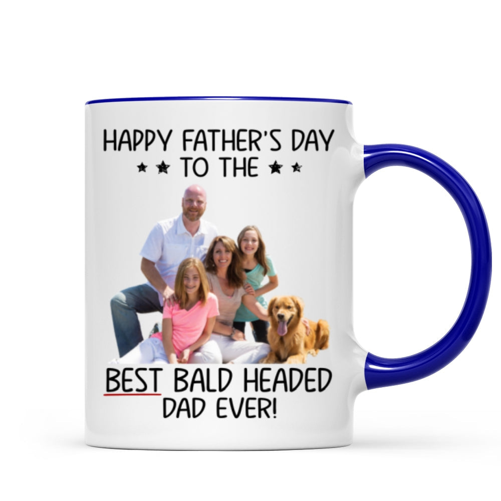 Behind Spoiled Daughter Is Bald Headed Father Photo Inserted Funny Father's Day Gift For Dad Personalized Mug