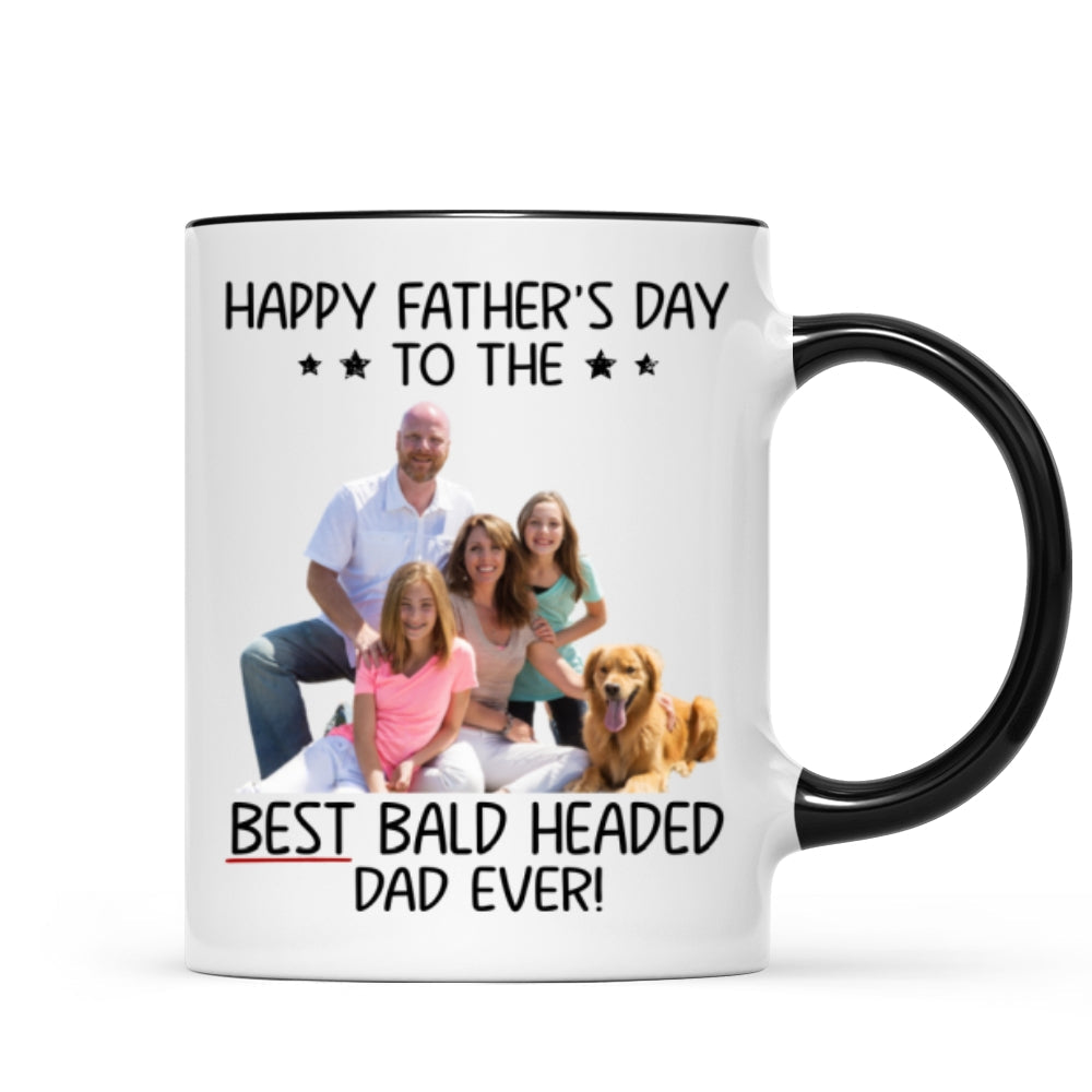 Behind Spoiled Daughter Is Bald Headed Father Photo Inserted Funny Father's Day Gift For Dad Personalized Mug